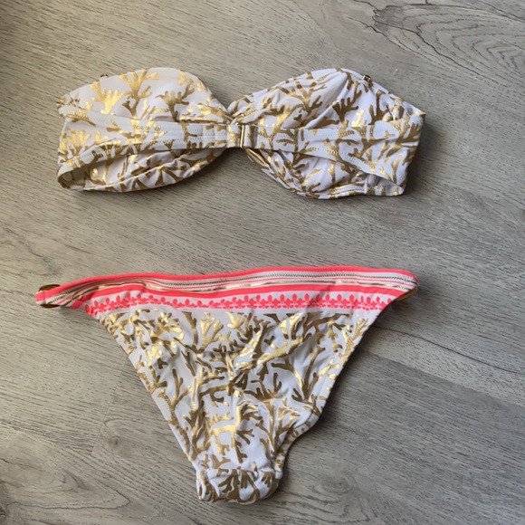 Victoria Secret White&Metallic Gold Swim Set - Picture 2 of 10
